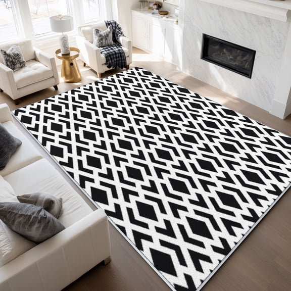 Curtilage Washable Area Rugs for Living Room, 8'x10 Diamond Geometry Washable Rugs, Non-Slip Soft Low Pile Stain Resistant Carpet for Bedroom, Office