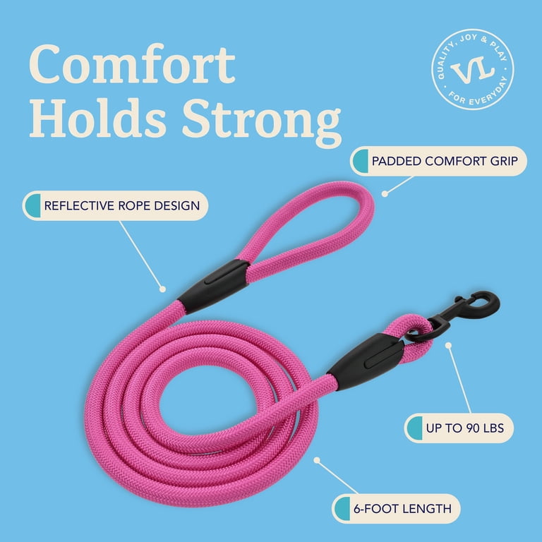Padded Handle Rope Leash, 6 ft, Pink, Medium/Large photo 3