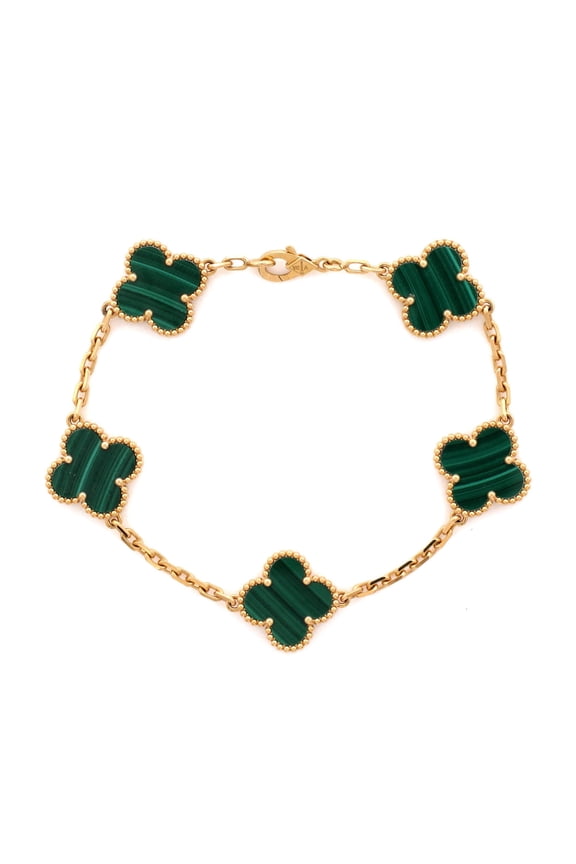 Pre-Owned Vintage Alhambra 5 Motifs Bracelet 18K Yellow Gold and Malachite By Rebag