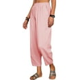 thumbnail image 3 of KOMOO Women Cotton Linen Cropped Trousers Elastic Waist Pockets Loose Pants Wide Leg Cropped Pants, 3 of 5