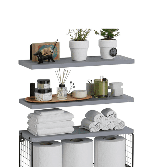 Repisa flotante Immek QJ30 madera gris 42x14x12.25cm con soporte metálico Xtellar gris