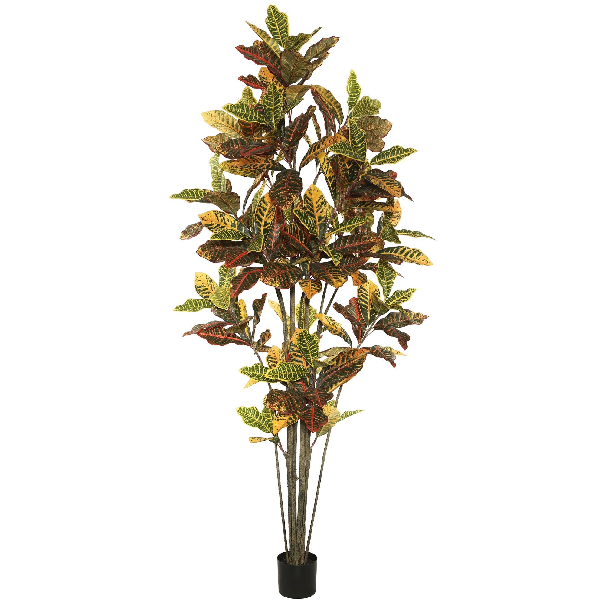 Vickerman 7' Potted Artificial Green and Orange Croton Tree.