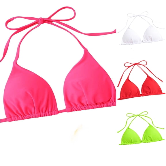 XIAONU Solid Tie Halter Triangle Bikini Top for Women Plain Minimalist Summer Beach Pool Swim Separates