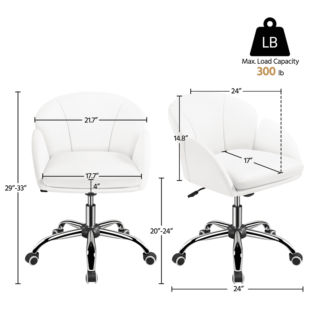 Alden Design Adult Modern Rolling Desk Chair with Armrests for Home Office, White
