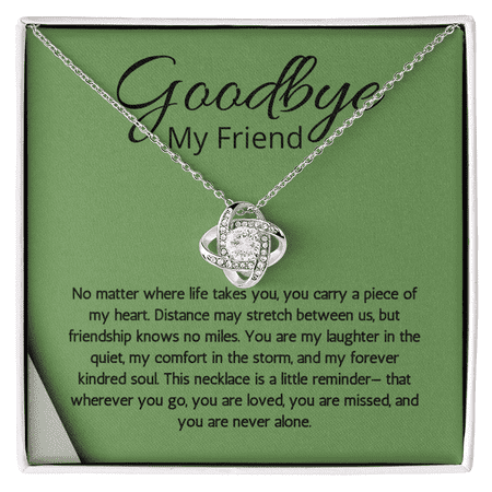 Farewell Necklace for Friend Moving Goodbye Present Love Knot Jewelry BFF Bestie Going Away Gift