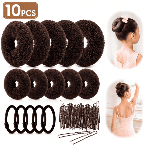 Ustris 10 Pcs Hair Bun Maker - Donut Bun Maker for Hair(5 medium and 5 small),Ballet Bun for Women and Kids with Elastic Hair Ties, Hair Pins(Brown)