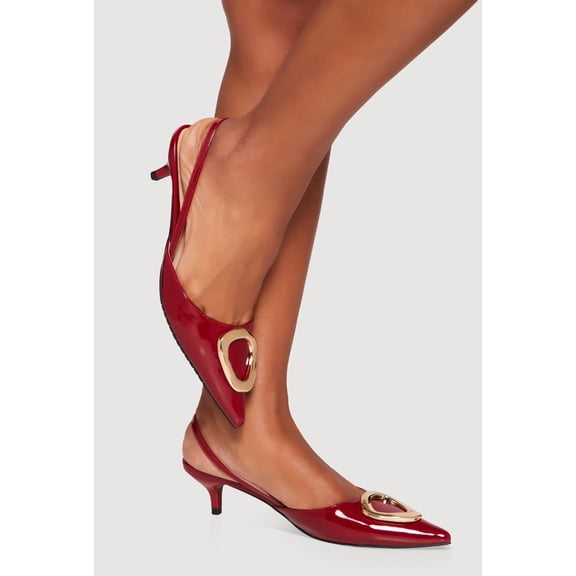 Women's Metallic Pendant Slingback Kitten Heel Pumps