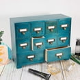 thumbnail image 4 of PACKGILO Apothecary Cabinet with 10 Drawers & Labels Rustic Library Card Catalog Cabinet Desktop Wooden Storage Box for Organize Herbal、Tea Bag、Jewelry (Blue), 4 of 7