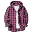 thumbnail image 4 of Lenpel Girls Boys' Plaid Shackets Children Long Sleeve Curved Hem Hooded Button down Shirts Outwear Shirt Jackets with Pockets(Pink,8-9 Years), 4 of 5