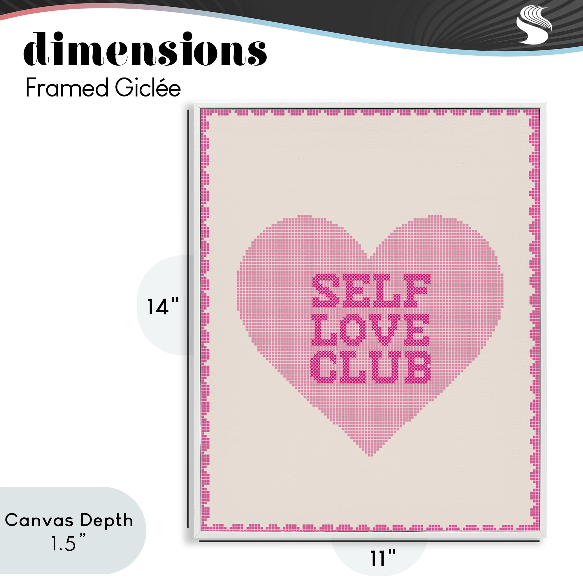Stupell Industries Self Love Club Pixel Heart White Framed Giclee Art, design by Lil' Rue
