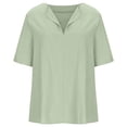 thumbnail image 5 of Ersazi Short Sleeve Tops for Women in Clearance Women's V-Neck Short Sleeve Loose Cotton and Linen Summer Tops Blouse Green M, 5 of 7