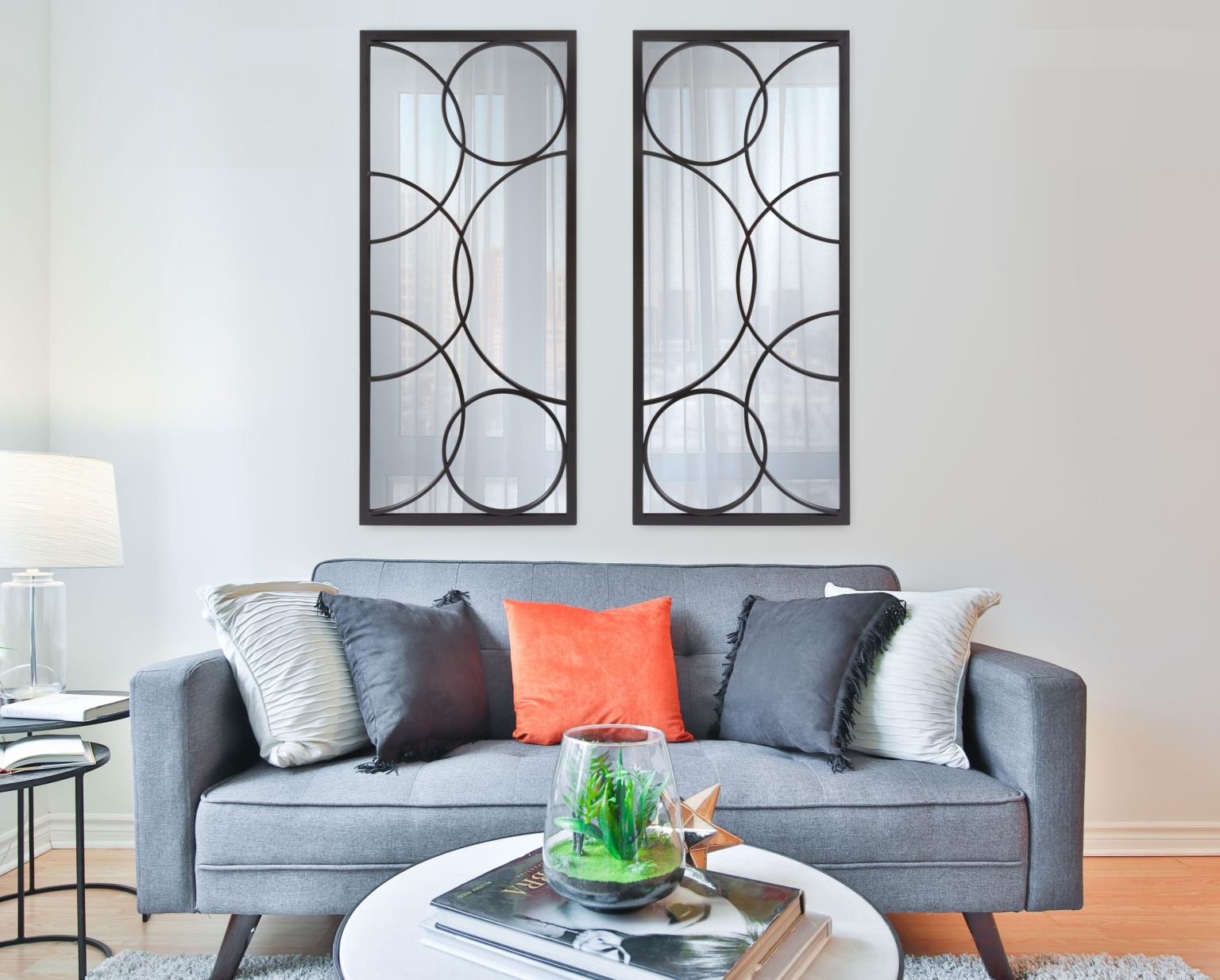 Tyler Dillon Rectangular Metal Framed Black Wall Mirror with Circular Overlays - 47"H x 21"W