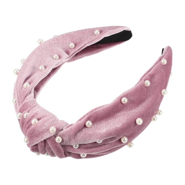 Faux Pearl Knotted Headband, Classic Casual Style Velvet Headband for Women Girl, Pink, 6.69"x4.72"x1.38"