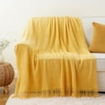 thumbnail image 2 of Yellow Throw Blanket, Mustard Yellow Knitted Throws,Summer Throw for Couch Sofa, 50" x 60", 2 of 8