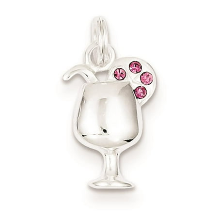 Polished Open Backed Bats - 925 Silver Pink Preciosa Accented Wine Glass Polished Open back Charm Pendant