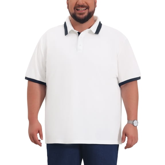 INSPIRE CHIC Inspired Men's Big & Tall Contrast Color Short Sleeve Button Down Work Formal Polo Shirts XL White
