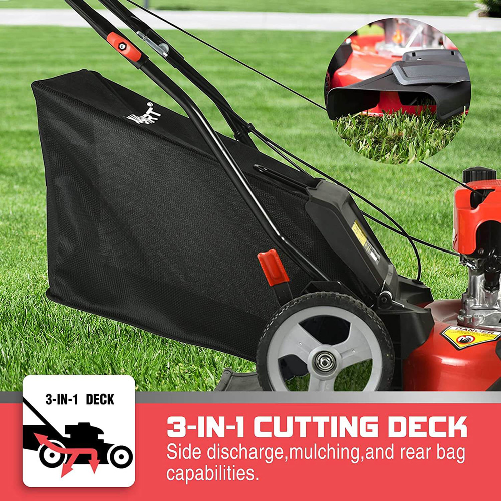 iYofe Gas Lawn Mower 21-Inch, 144cc Powerful Engine 3-in-1 Walk-Behind Lawn  Mower with Rear Bag, 5 Adjustable Heights, Push Mower for Lawn Garden  Backyard Park, Black/Red 