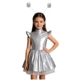 thumbnail image 6 of iiniim Girls Space Alien Dress Cap Sleeve Metallic Holographic A Line Tutu Dress Set Outer Space Outfits Silver 14, 6 of 7