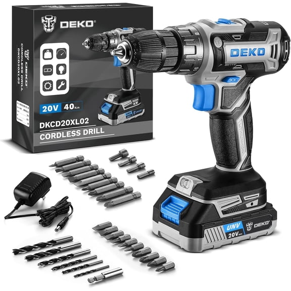 Restored Power Drill Cordless: DEKOPRO Cordless Drill 20V Electric Power Drill Set Tool for Women Drills with Battery and Charger 20 Volt Drills Driver Kit Blue (Refurbished)