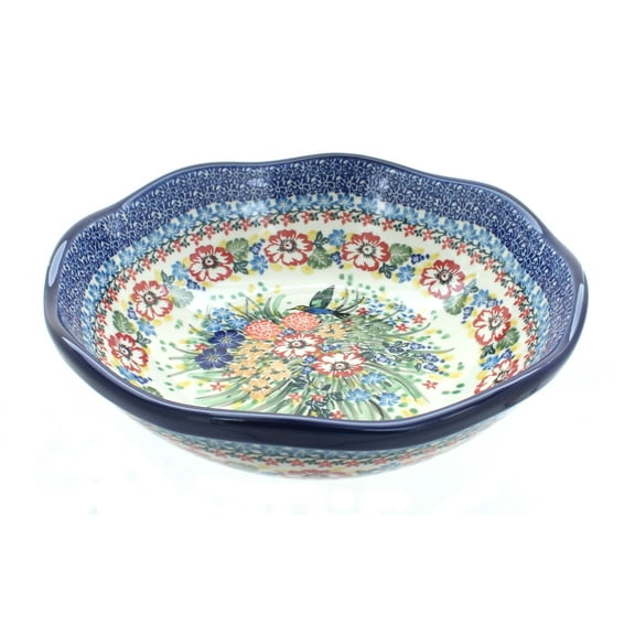 Blue Rose Polish Pottery Hummingbird Large Scallop Bowl