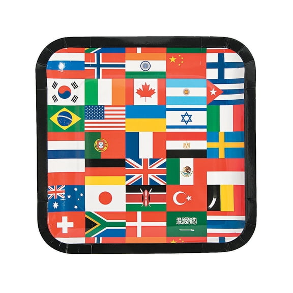 Flags Of All Nations Dinner Plates - Party Supplies - 8 Pieces