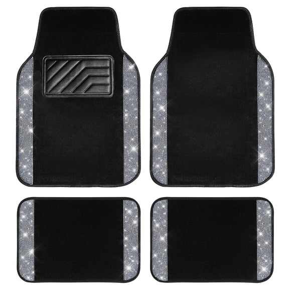 Tapetes para piso de auto CAR PASS con brillo y diamantes, impermeables, 4 piezas
