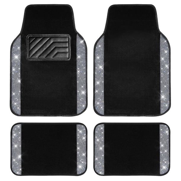 Tapetes para piso de auto CAR PASS con brillo y diamantes, impermeables, 4 piezas