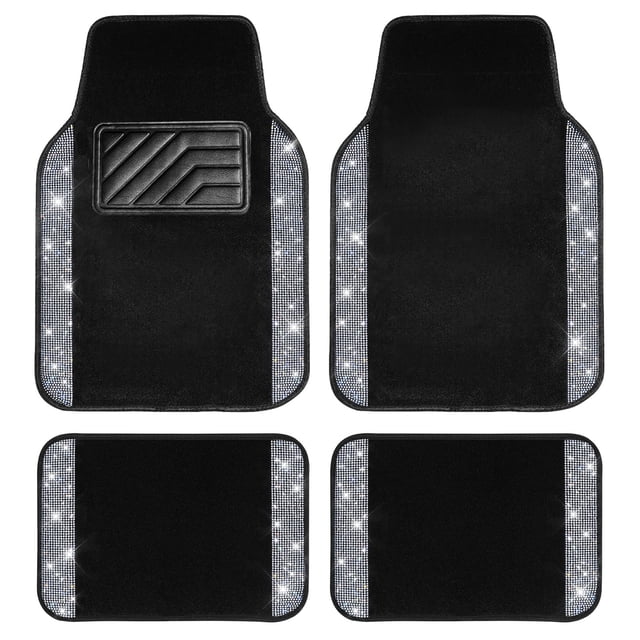Tapetes para piso de auto CAR PASS con brillo y diamantes, impermeables, 4 piezas