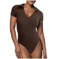 thumbnail image 2 of Elainilye Fashion Bodysuits for Women Elegant Sexy Pure Cotton Stripe Short Sleeve Bodysuit Shapewear,Brown, 2 of 9