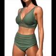 thumbnail image 3 of Bikini de Cintura Alta de para Mujer, Traje de Baño con Cuello en V y Control de Abdomen. Verde XL, 3 of 10