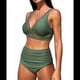 thumbnail image 3 of Bikini de Cintura Alta de para Mujer, Traje de Baño con Cuello en V y Control de Abdomen. Verde L, 3 of 10