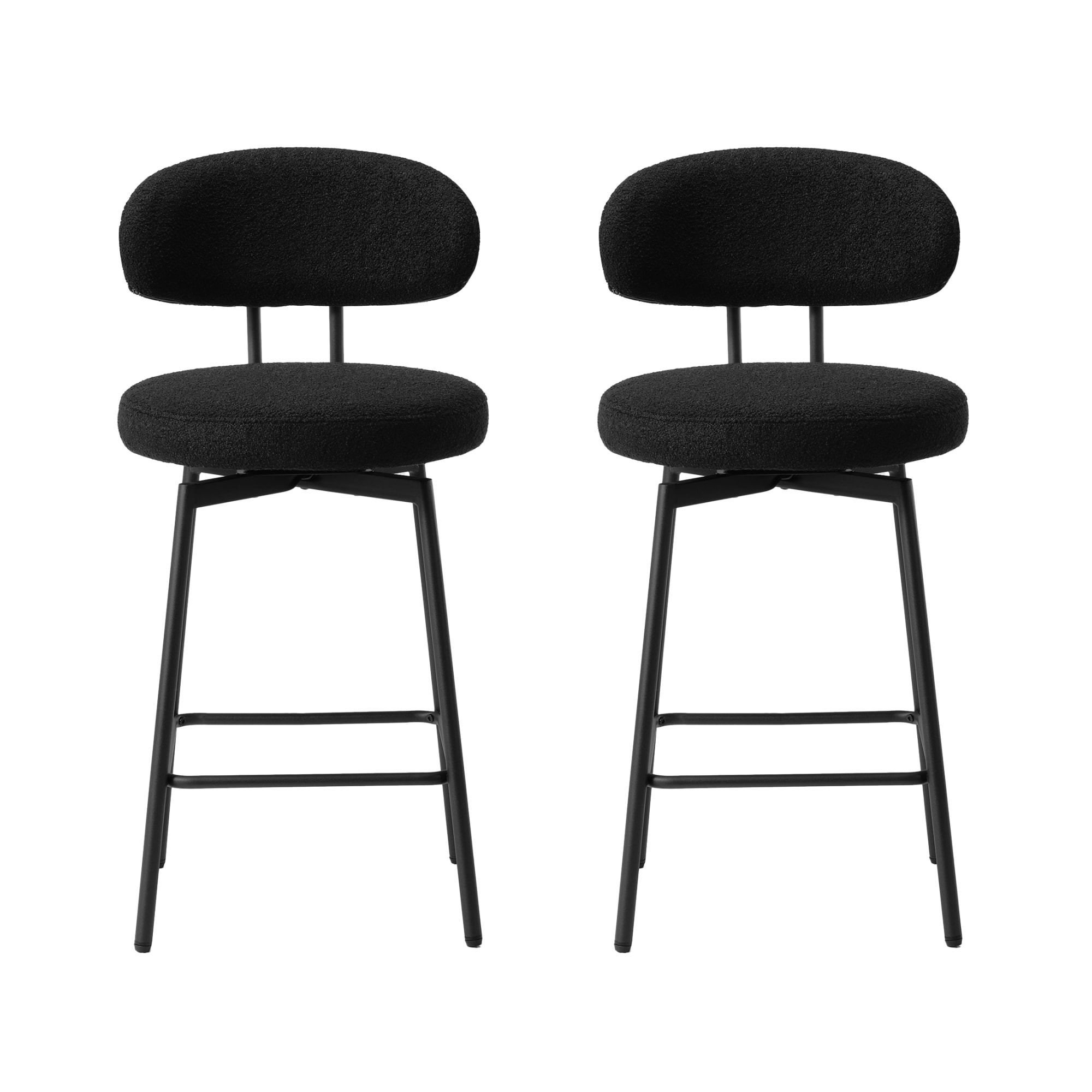 WestinTrends Alexandria Modern Upholstered Sherpa Fabric Counter Height Bar Stools with Back (Set of 2), Black