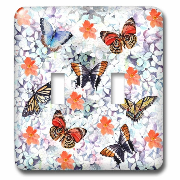 3dRose, A Pattern Design With Flowers And Butterflies In Watercolor, double toggle switch