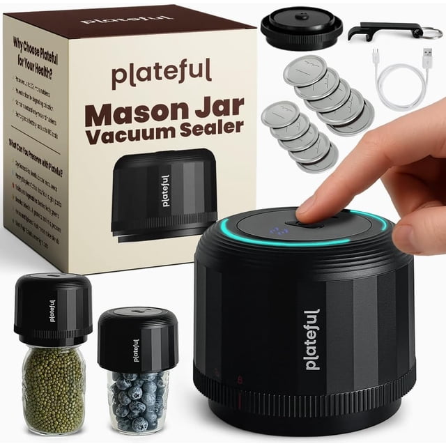 Plateful Electric Mason Jar Vacuum Sealer Kit (Lids Included) For Wide Mouth And Regular Mouth Jars, Portable Jar Vacuum Sealer, Canning Machine Food
