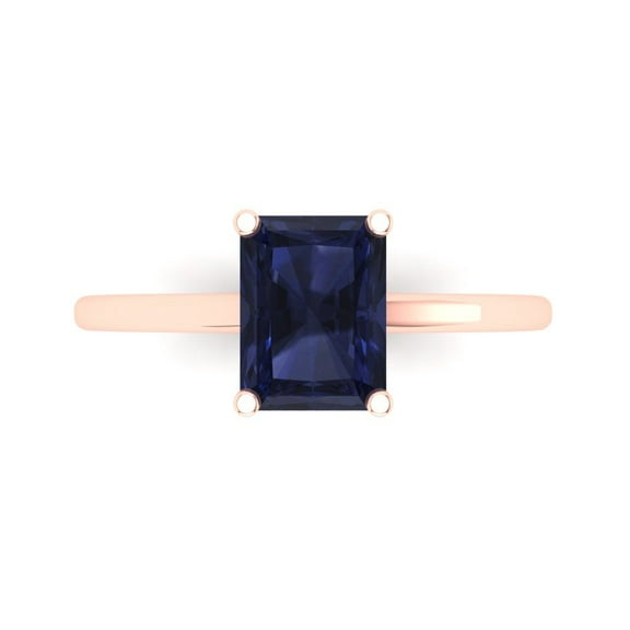 Solitaire Engagement Ring for Women - 2ct Simulated Blue Sapphire in 14K Rose Gold Promise Ring