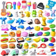 Fun Little Toys Confetti City 60 Pcs Assorted Themed Erasers,Mini Novelty Food Erasers,Classroom Prizes,Party Favors,School Supplies,Birthday,Xmas Gifts for Kids