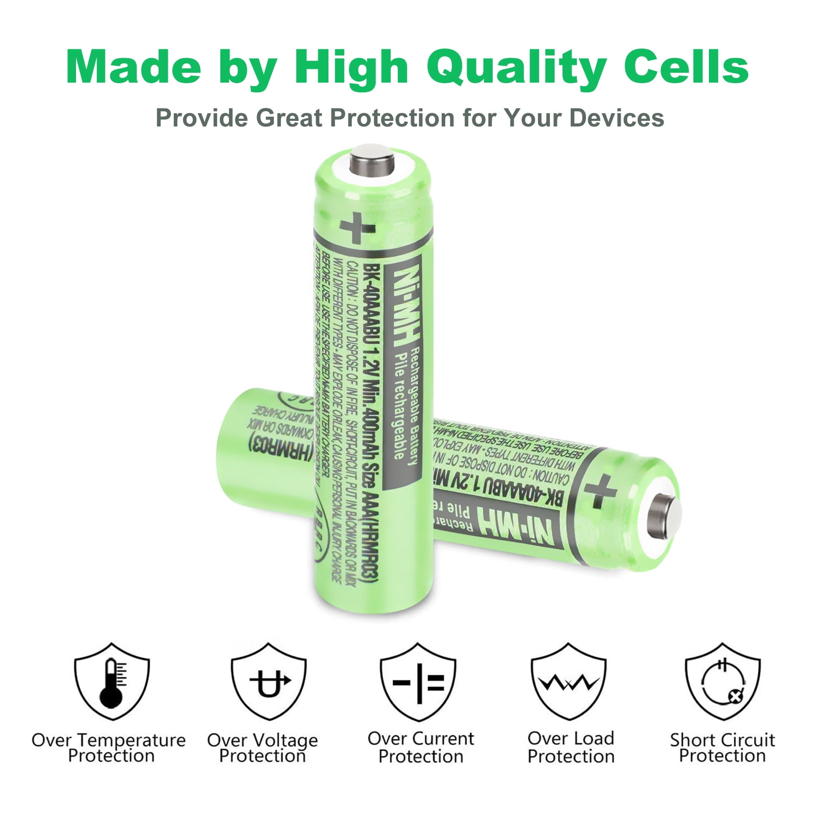 12Pack BK-40AAABU Ni-MH AAA Rechargeable Batteries 400mah AAA Ni-MH Rechargeable Batteries 1.2V for Panasonic Cordless Phones, Remote Controls, Electronics