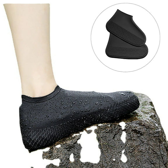 Reusable Rain Boot Covers for Shoes, Non-slip Silicsole Overshoes in Black, Waterproof & Portable for Wet Weather, Ideal for Men and Women Walking in Rain or Snow,Vsgery