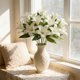 thumbnail image 5 of Ramo artificial de lirios con hojas verdes y detalles blancos, flores falsas de lilium para decoración del hogar, centros de mesa, bodas y fiestas, 5 of 6