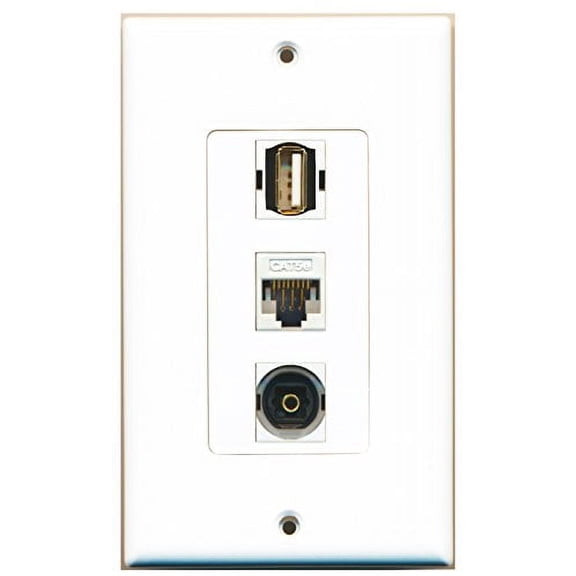 RiteAV - 1 Port USB A-A and 1 Port Toslink and 1 Port Cat5e Ethernet White Decorative Wall Plate