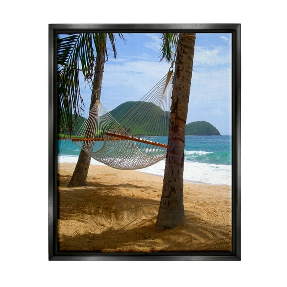 Stupell Industries Hammock on Palm Trees Nature Photography Black Floater Framed Art Print Wall Art, 17 x 21
