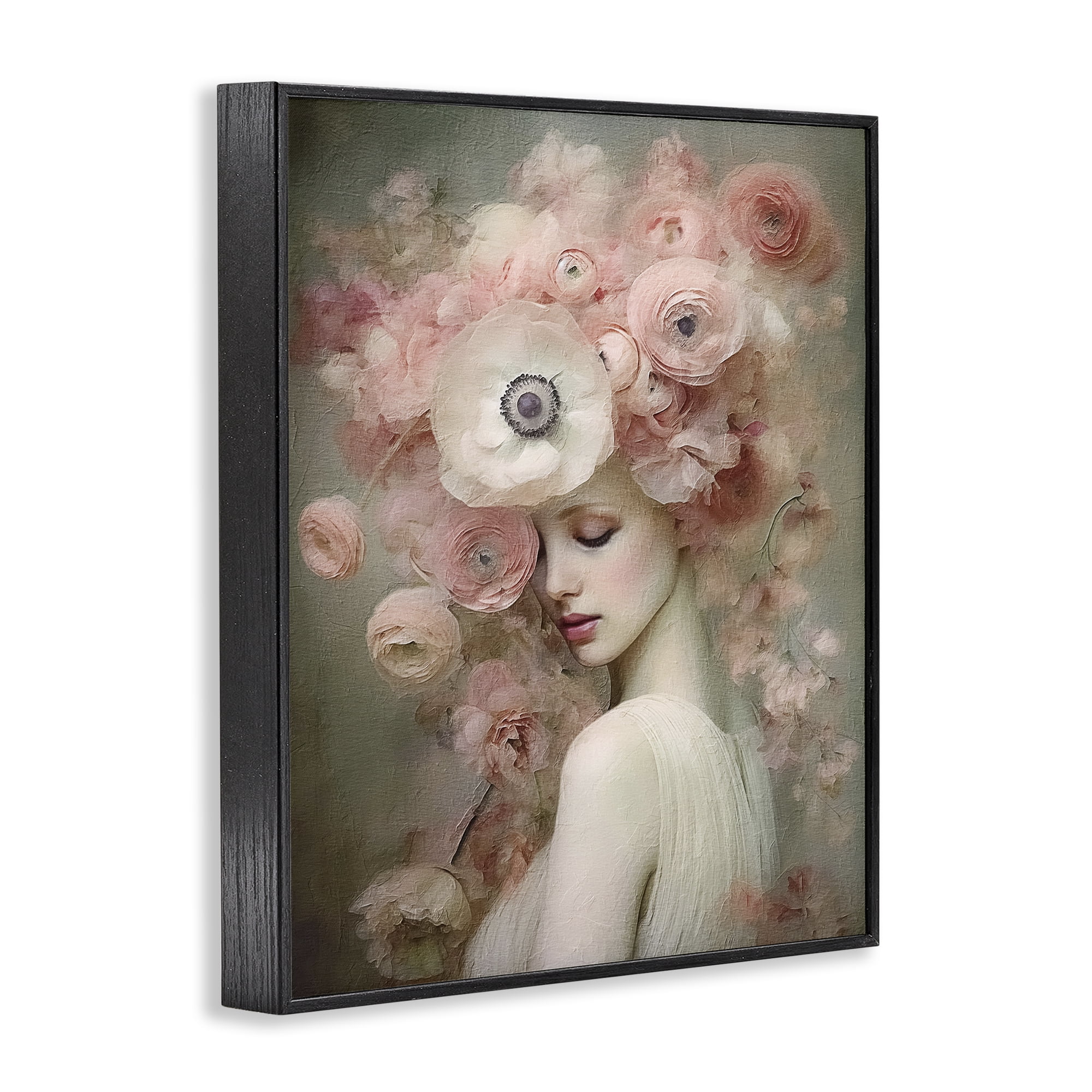 Stupell Industries Blush Florals Portrait Novelty Painting Black Framed Art Print Wall Art, 24 x 30
