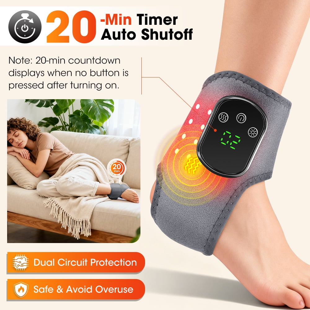 Cordless Ankle Heating Pad with Massage,Portable Heated Wrap Rechargeable Ankle Massager,5 Heat Levels & 3 Vibration Modes,USB Wearable Heated Ankle Brace Support for Foot Care,Home & Travel Use