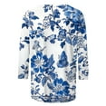 thumbnail image 7 of NTACZA 3/4 Sleeve Tops for Women Blue Hawaiian Round Neck Floral Blouses Ladies Blouses L, 7 of 7