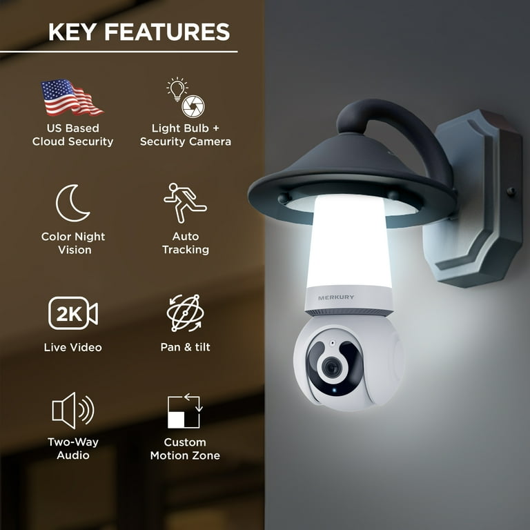 Merkury Smart 2K Light Bulb Security Camera, 360° Pan Tilt, 4MP HD