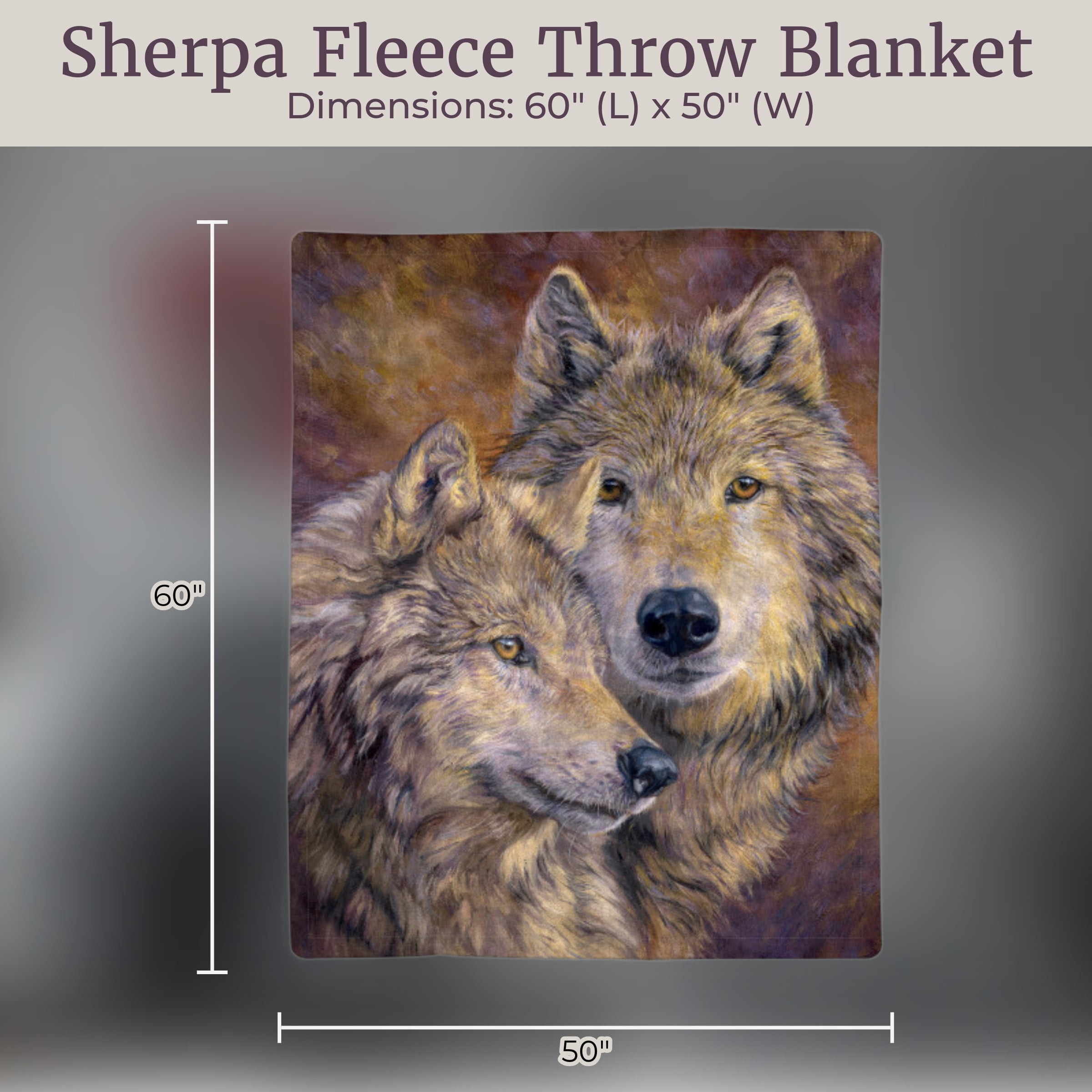 Sherpa Fleece Throw Blanket - Wolf Print Pattern