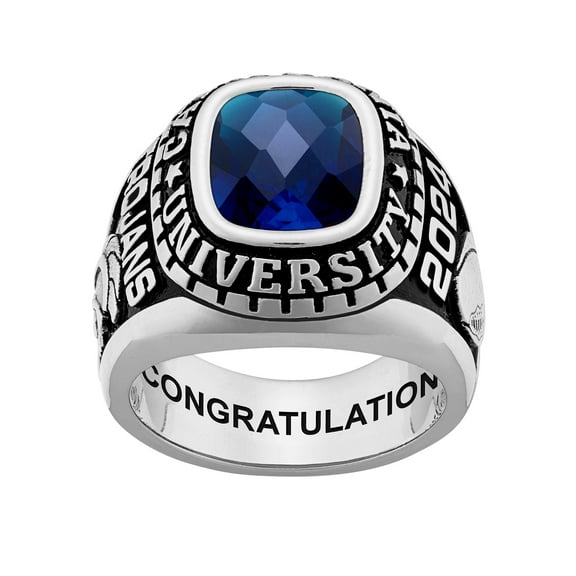 Order Now for 2025 Graduation, Freestyle Men's Sterling Silver Large Classic Checkerboard Birthstone Class Ring, Personalized, High School or College