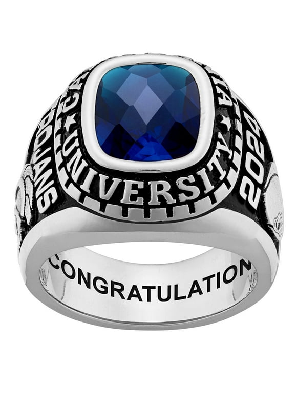Order Now for Graduation, Freestyle Men's Sterling Silver Large Classic Checkerboard Birthstone Class Ring, Personalized, High School or College