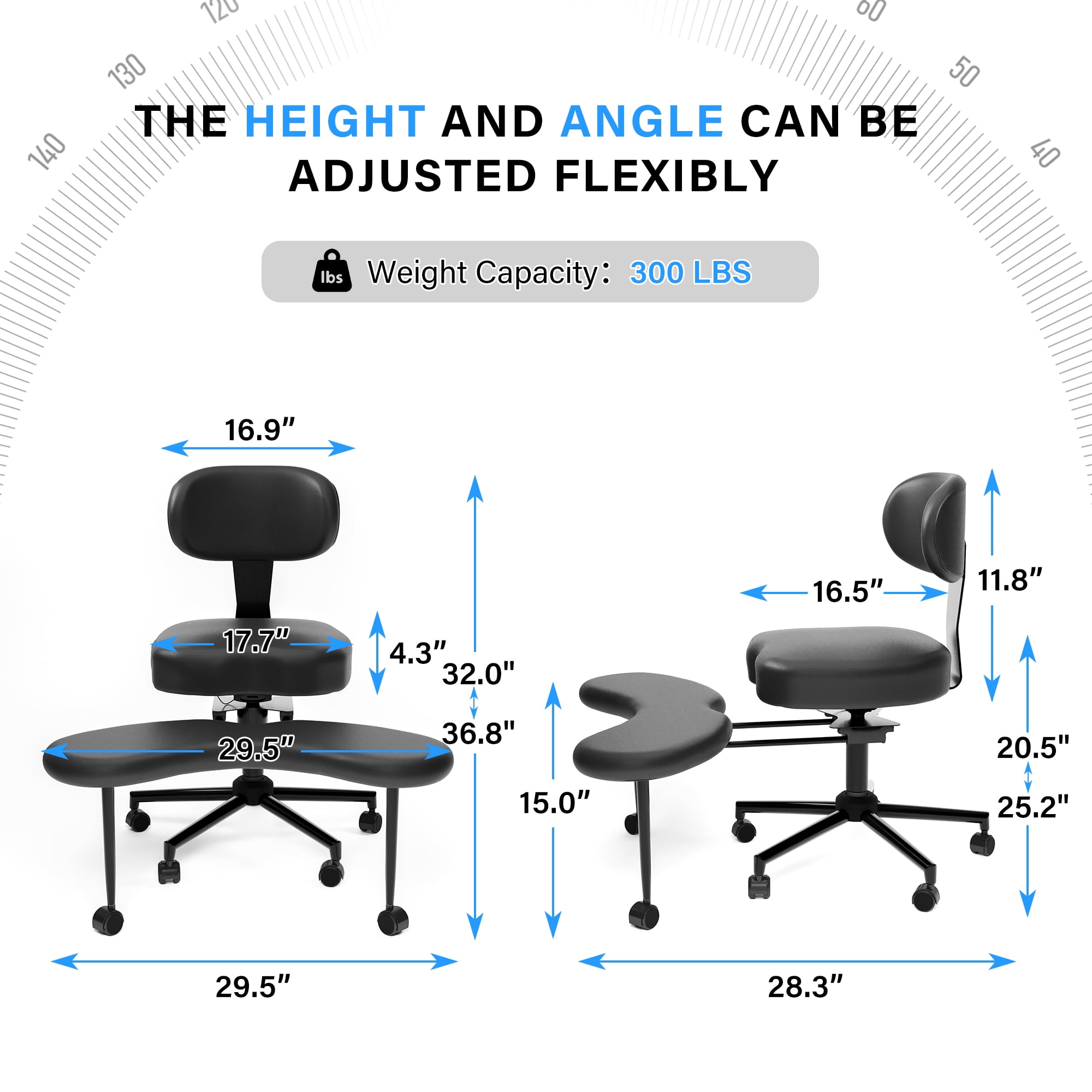 LAUSAINT HOME Ergonomic Cross Legged Swivel Chair, Adjustable Height, Meditation& ADHD Chair with Back Support, Home and Office, BLACK