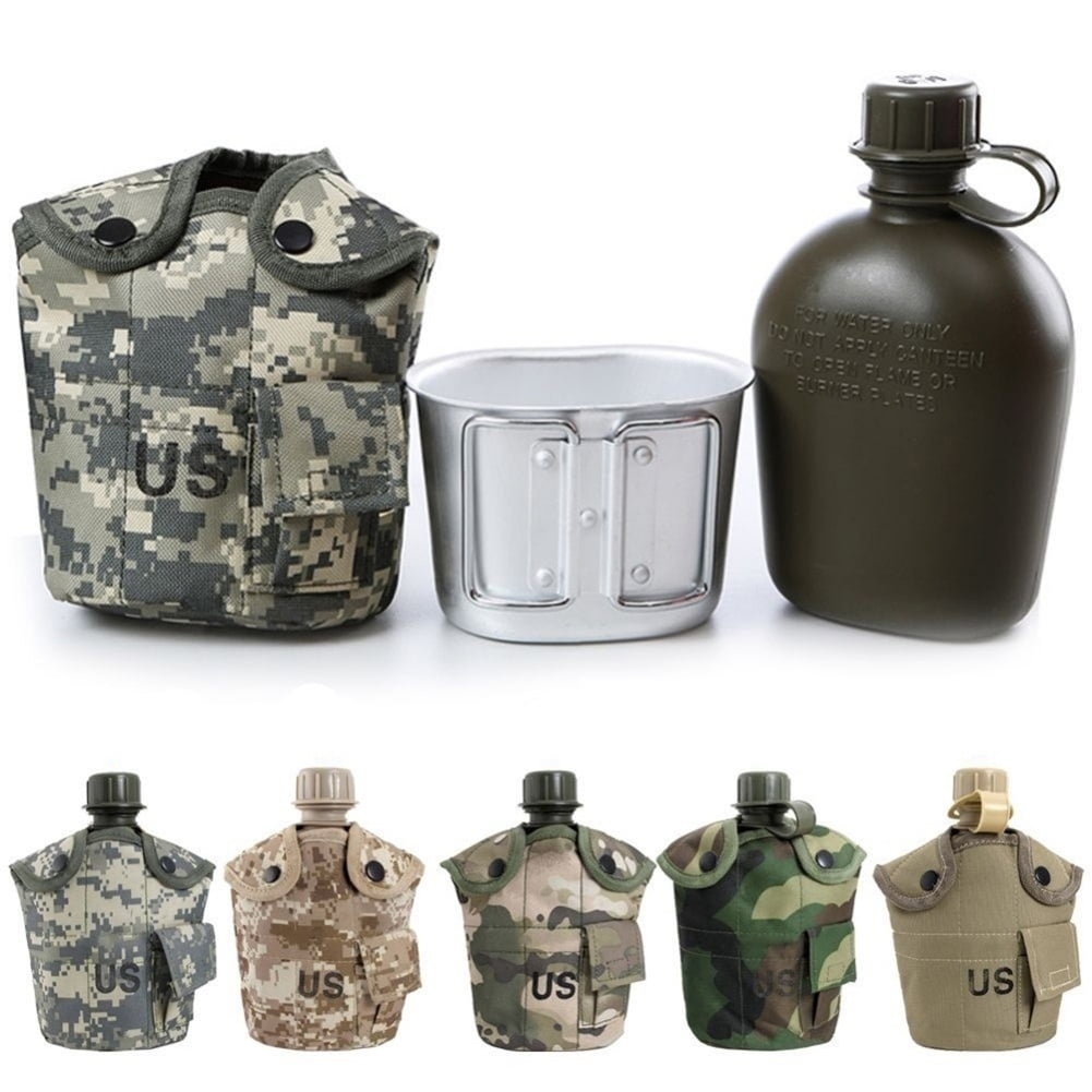 SANWOOD Military Water Canteen,1L Army Military Water Bottle Camping Hiking  Canteen Cup Portable for Outdoor 